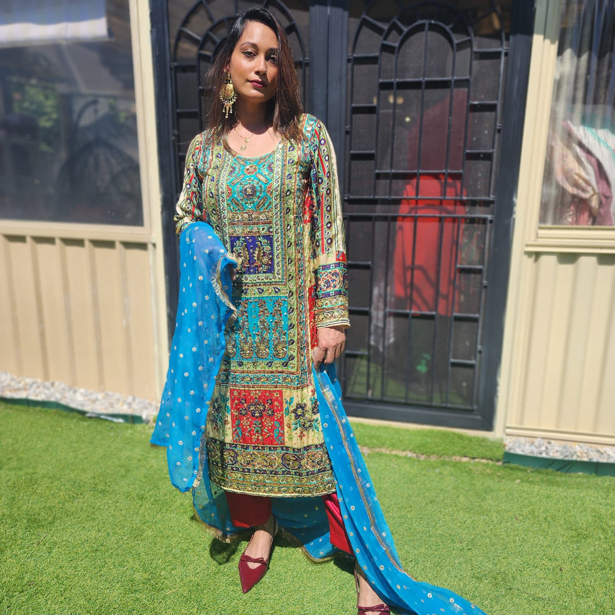 Pakistani Chinnon Salwar Suit with Hand Embroidery
