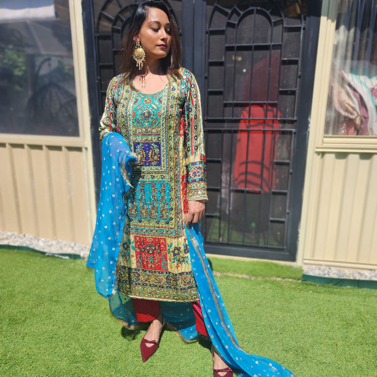 Pakistani Chinnon Salwar Suit with Hand Embroidery