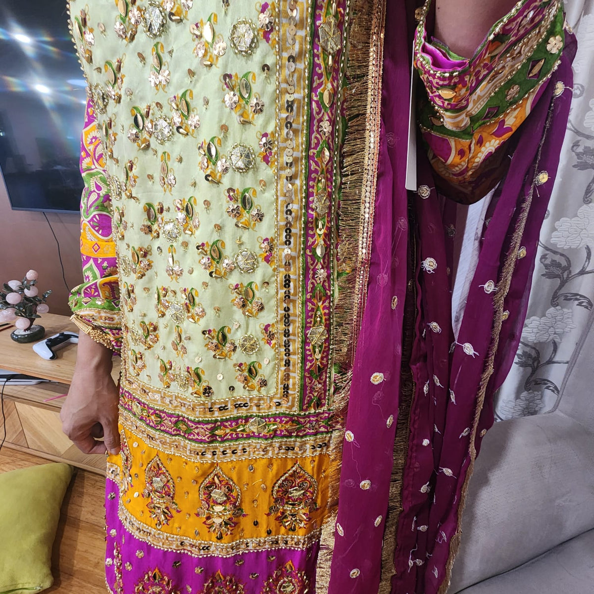 Pakistani Chinnon Multicolor Salwar Suit