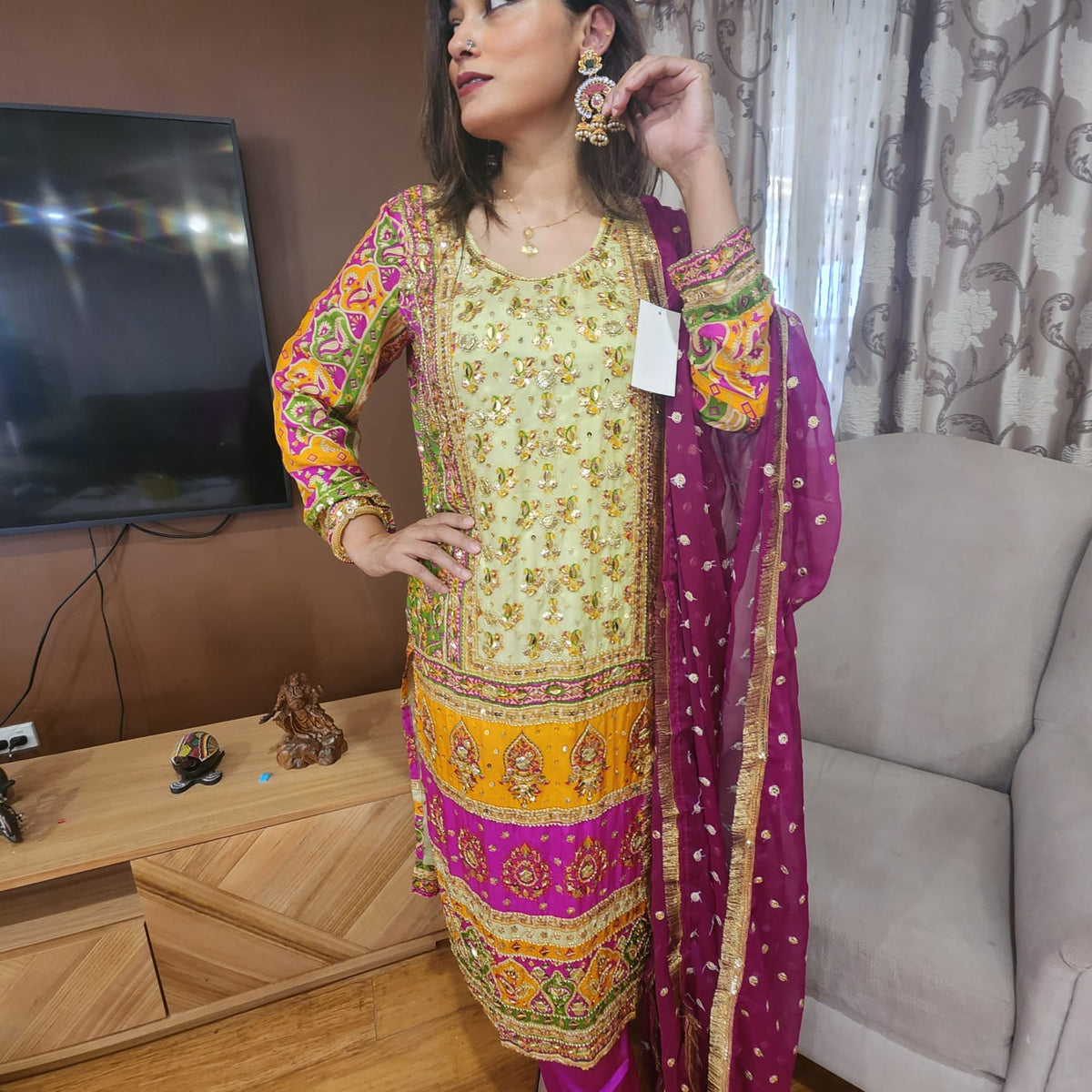 Pakistani Chinnon Multicolor Salwar Suit