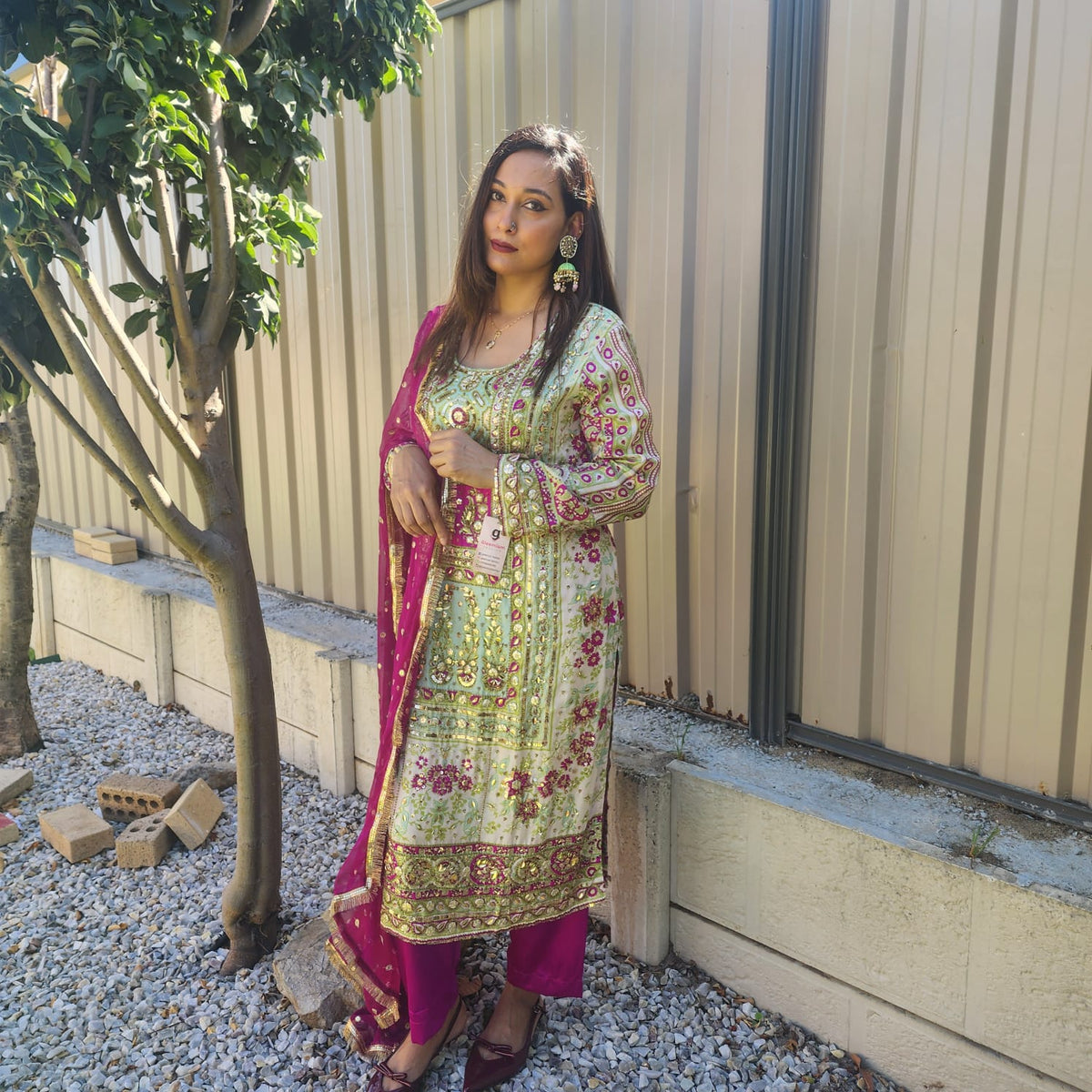 Pakistani Kameez in Chinnon silk with hand embroidery