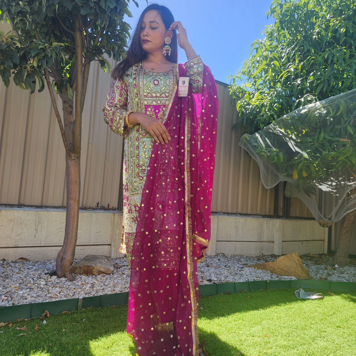 Pakistani Kameez in Chinnon silk with hand embroidery