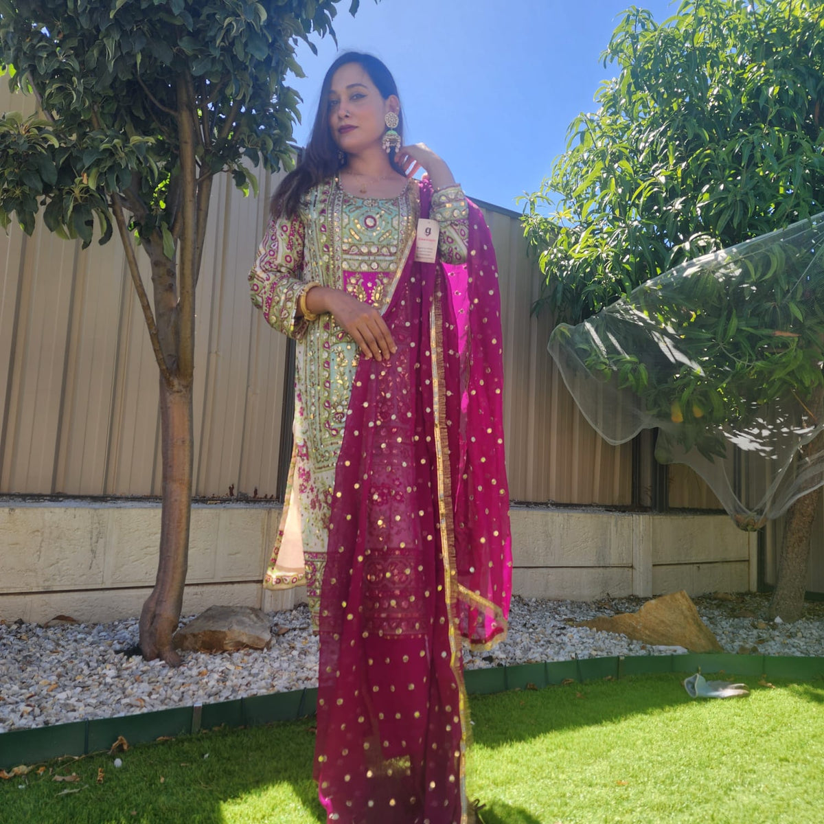 Pakistani Kameez in Chinnon silk with hand embroidery