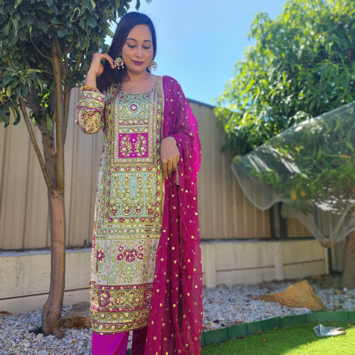 Pakistani Kameez in Chinnon silk with hand embroidery