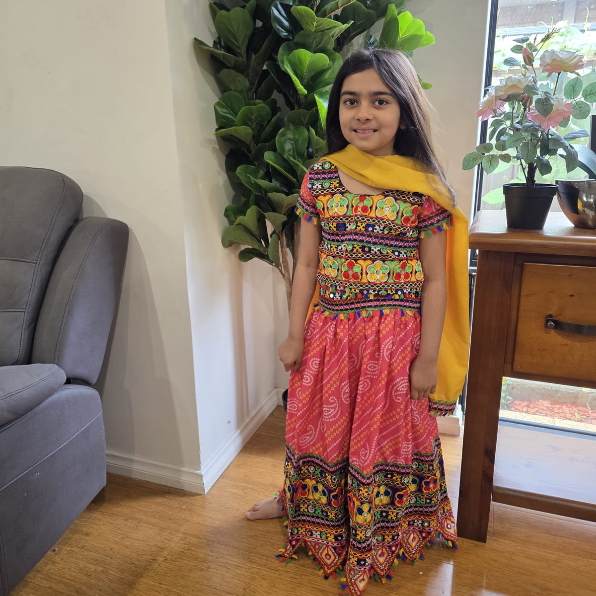 Multicolor Kids Lehenga Choli – Cotton & Linen