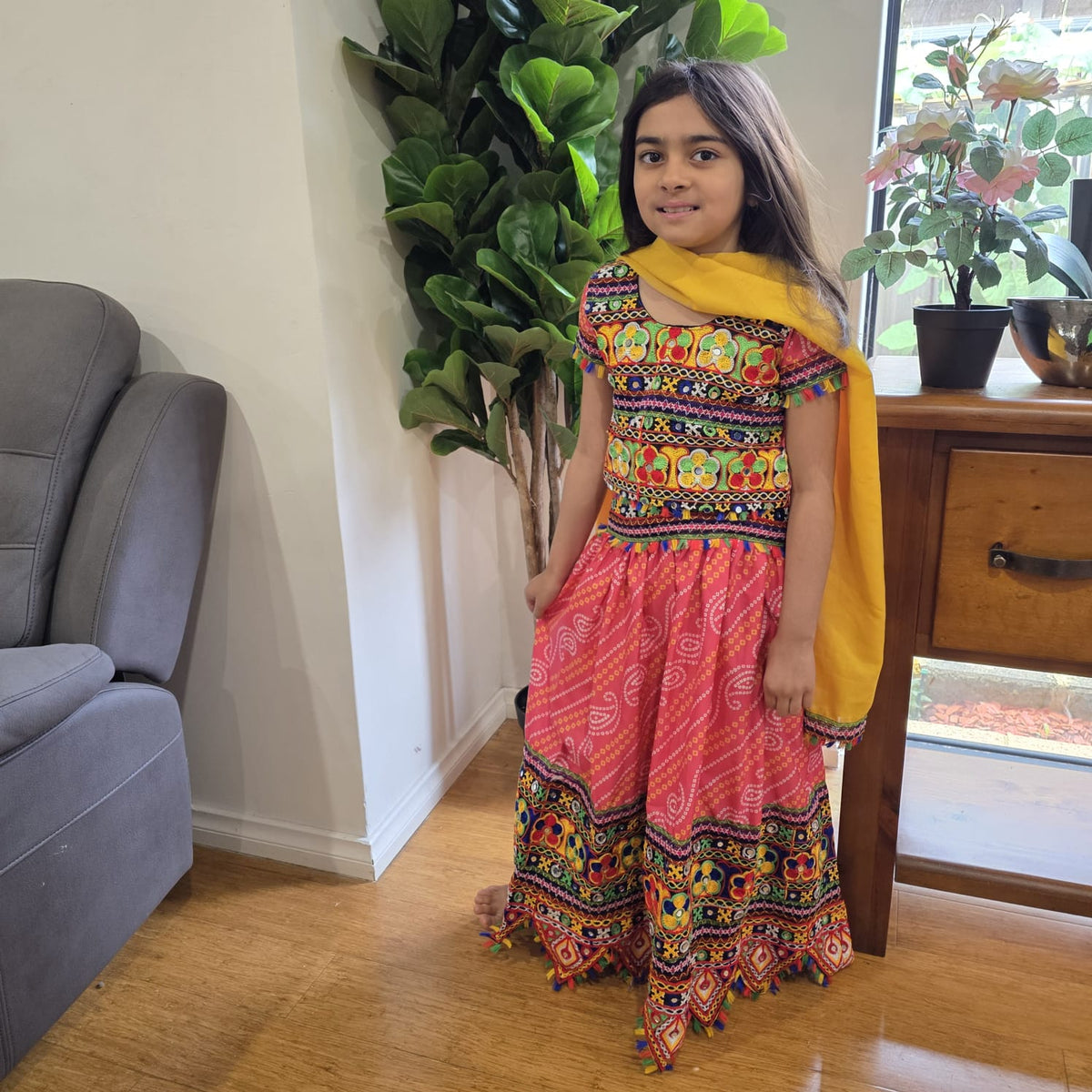 Multicolor Kids Lehenga Choli – Cotton & Linen