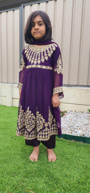 Royal Plum Chiffon Anarkali Dress for Kids – Elegant Festive Wear 10