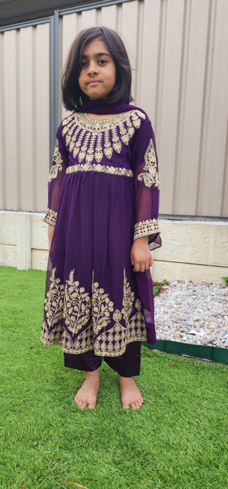 Royal Plum Chiffon Anarkali Dress for Kids – Elegant Festive Wear