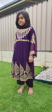 Royal Plum Chiffon Anarkali Dress for Kids – Elegant Festive Wear 9