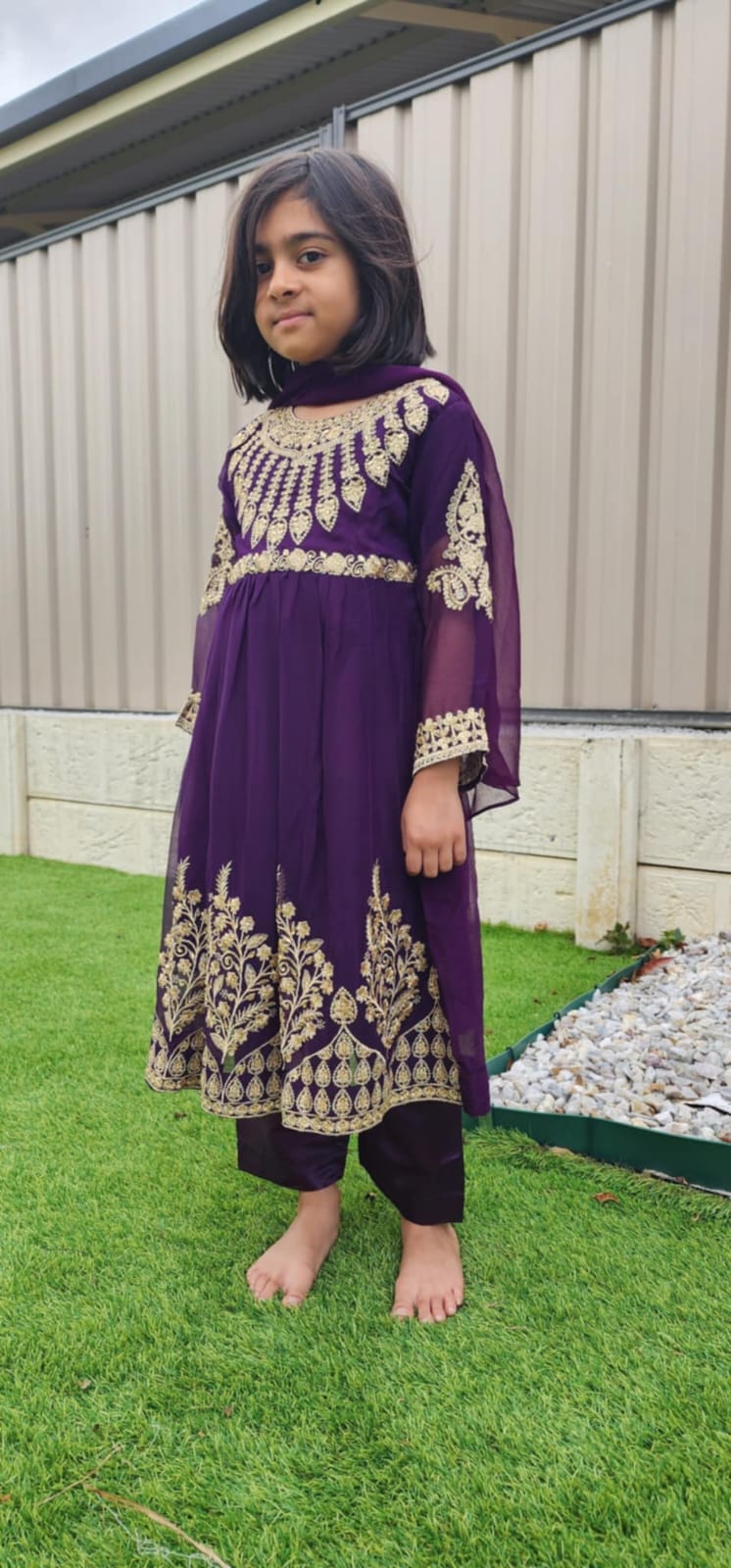 Royal Plum Chiffon Anarkali Dress for Kids – Elegant Festive Wear
