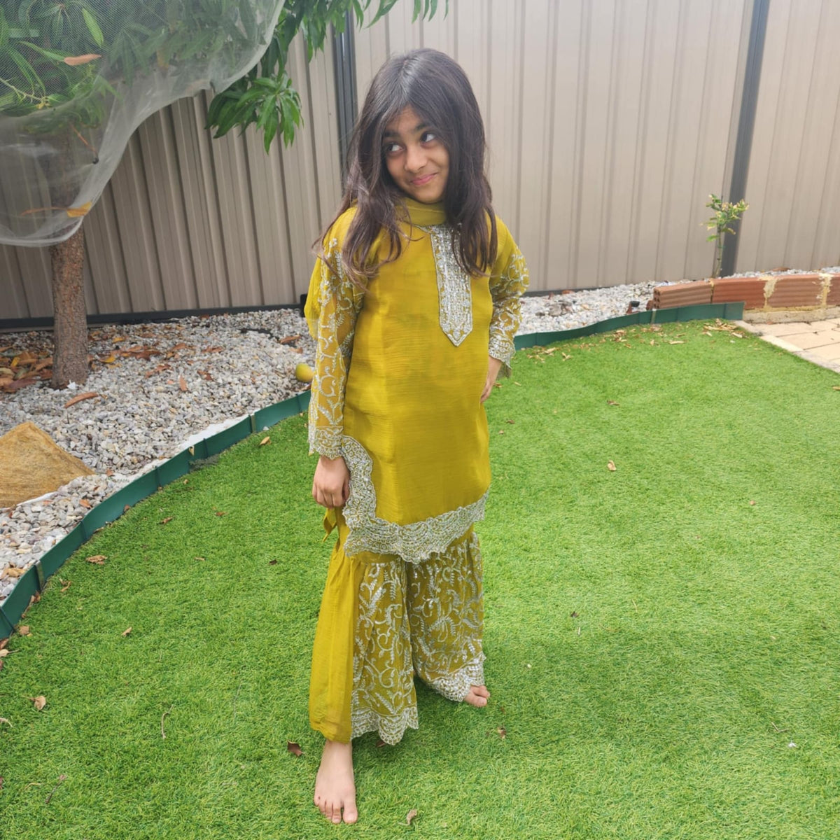 Olive Green Chiffon Kids Sharara Suit – Ethnic Wear for Girls