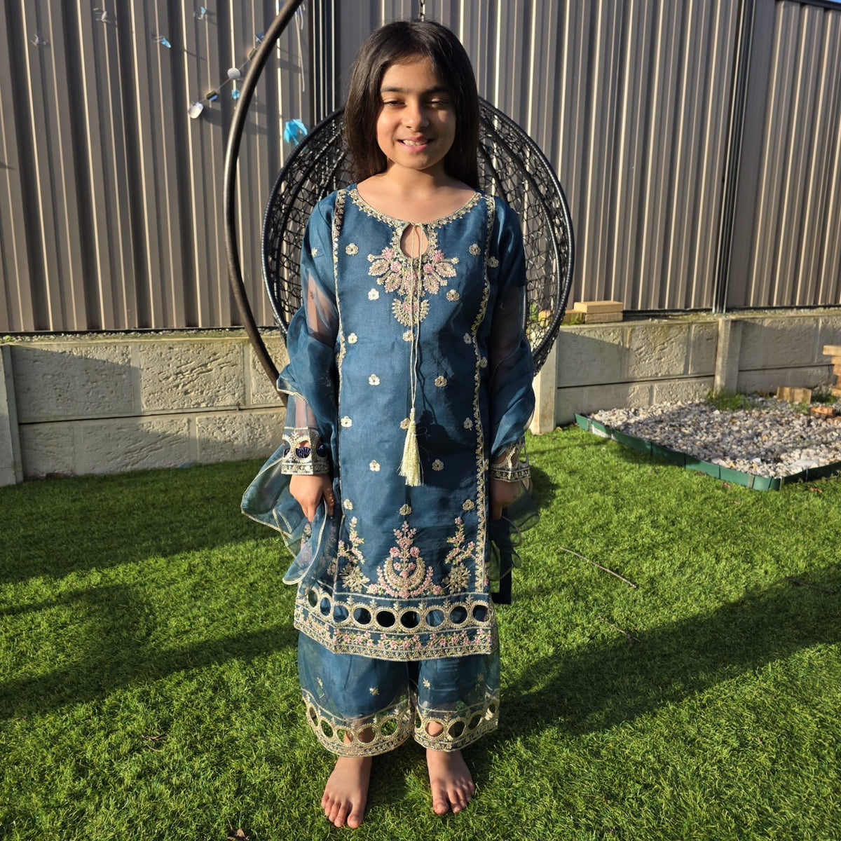 Sea Green Silk Kids Sharara Suit – Festive Elegance