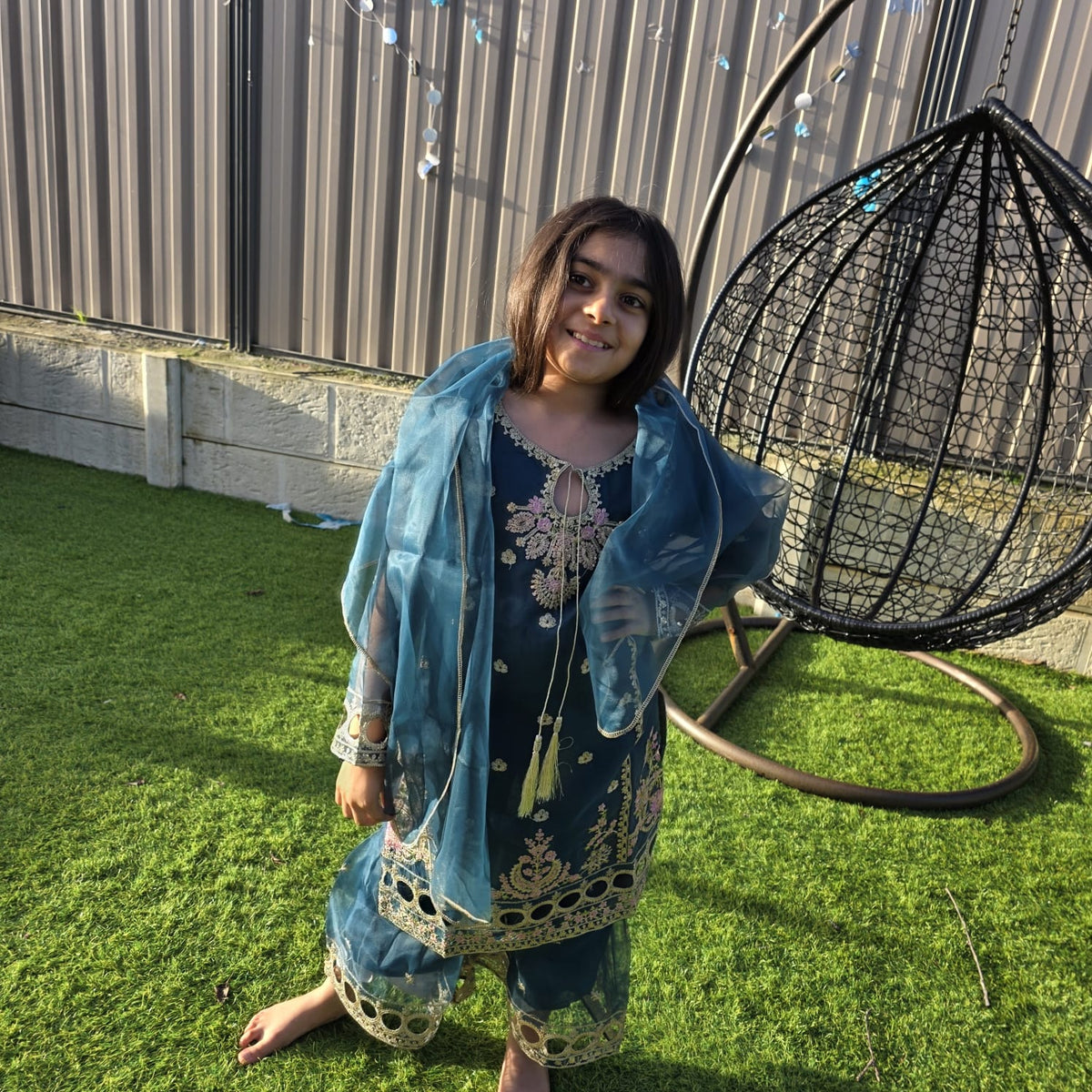 Sea Green Silk Kids Sharara Suit – Festive Elegance