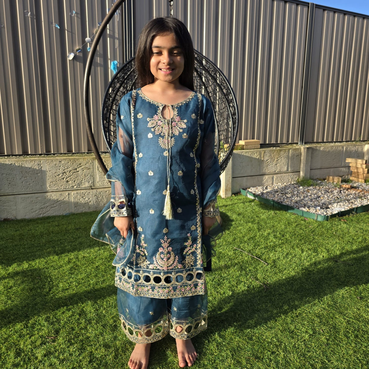 Sea Green Silk Kids Sharara Suit – Festive Elegance