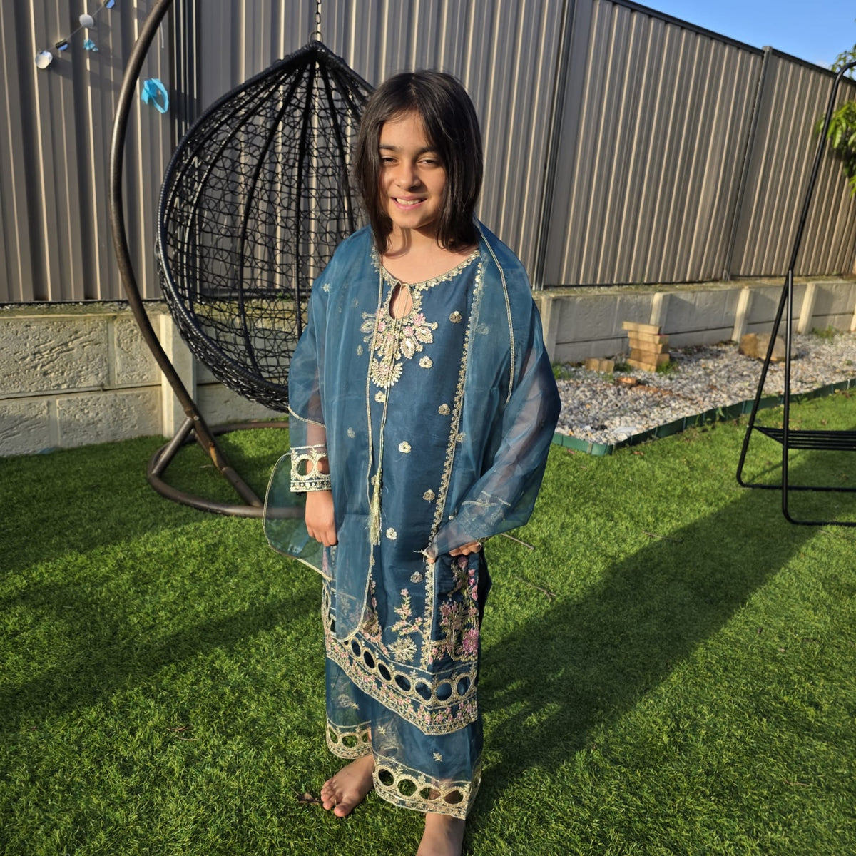 Sea Green Silk Kids Sharara Suit – Festive Elegance