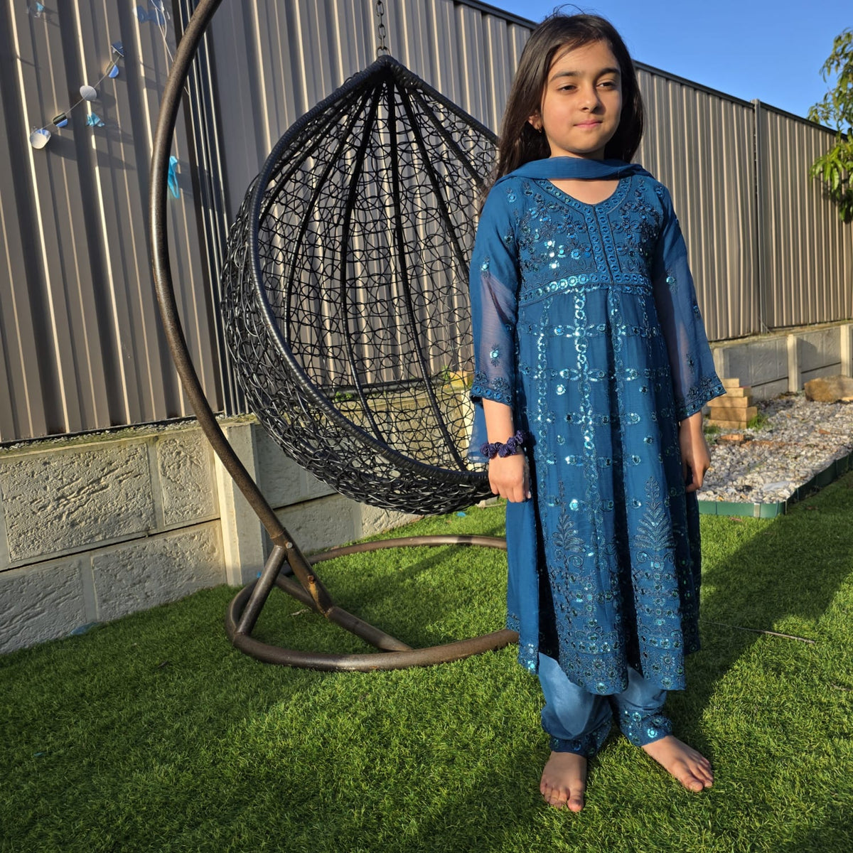 Sea Green Chiffon Kids Anarkali Gown – Elegant Festive Wear