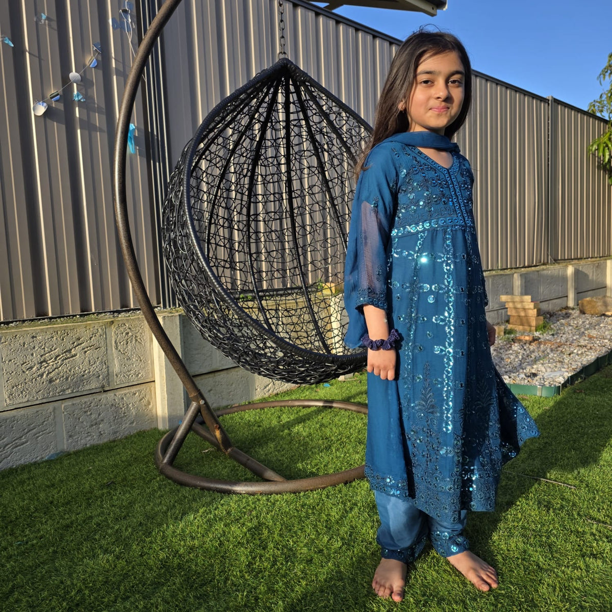 Sea Green Chiffon Kids Anarkali Gown – Elegant Festive Wear