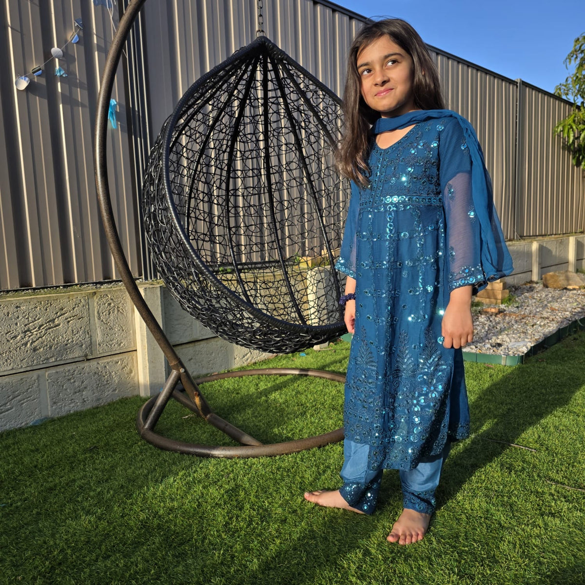 Sea Green Chiffon Kids Anarkali Gown – Elegant Festive Wear