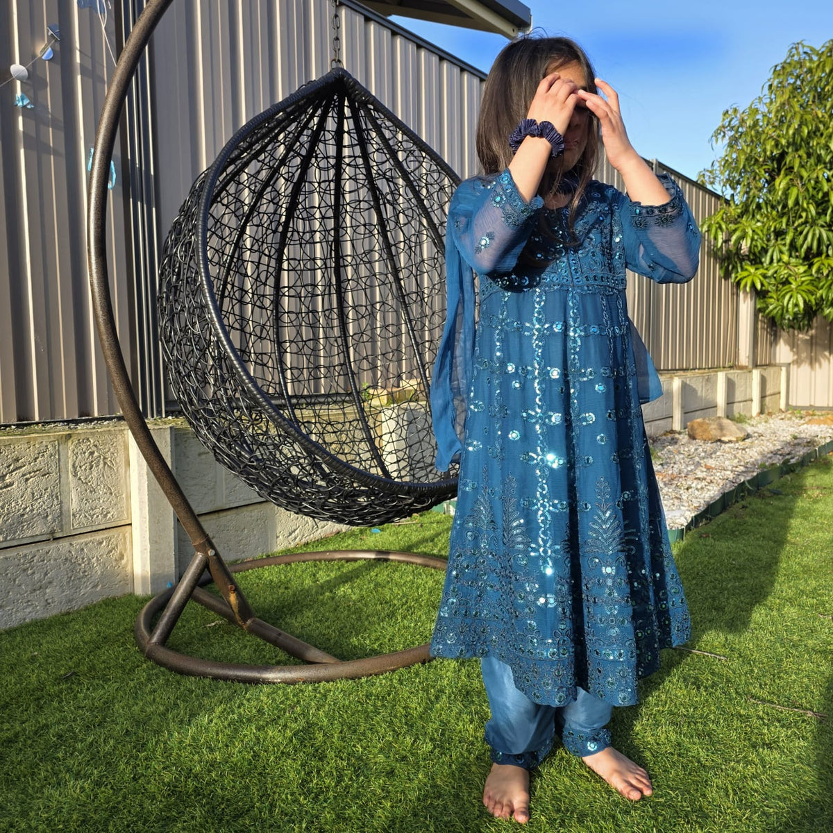 Sea Green Chiffon Kids Anarkali Gown – Elegant Festive Wear