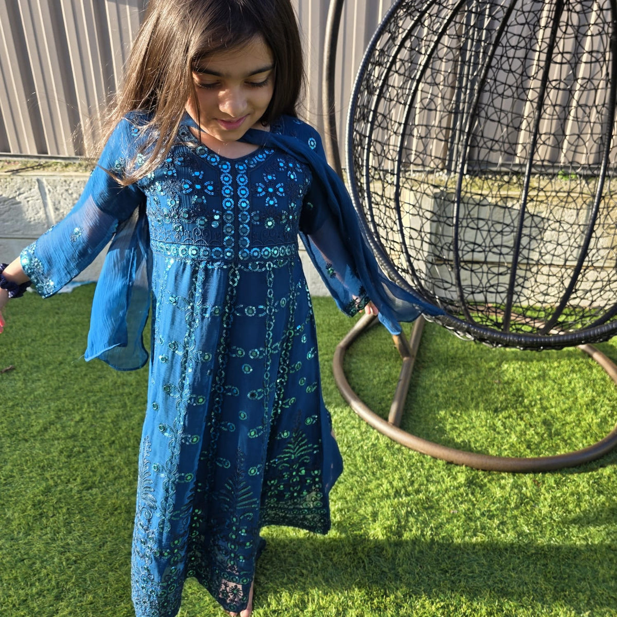 Sea Green Chiffon Kids Anarkali Gown – Elegant Festive Wear