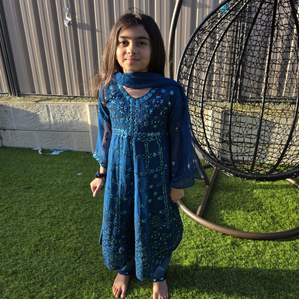 Sea Green Chiffon Kids Anarkali Gown – Elegant Festive Wear