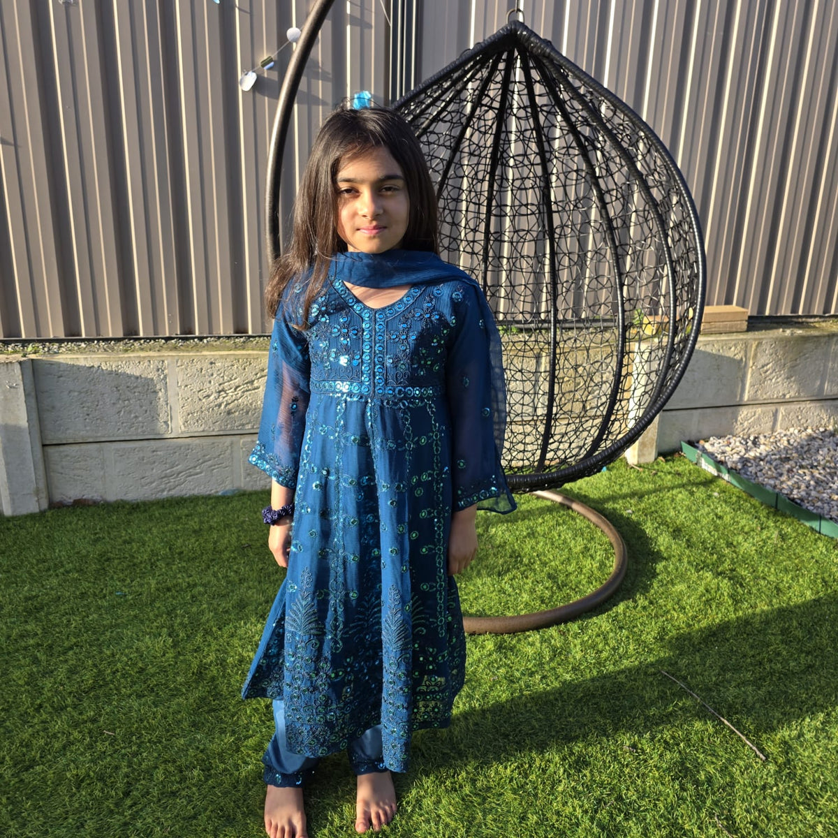 Sea Green Chiffon Kids Anarkali Gown – Elegant Festive Wear