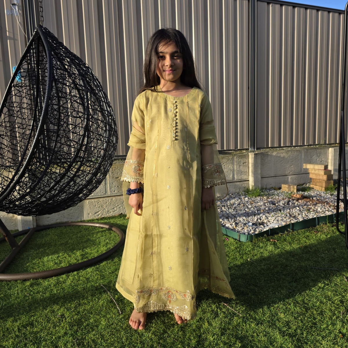 Twirl-Ready Kids Anarkali Gown in Pesta Green – Chiffon