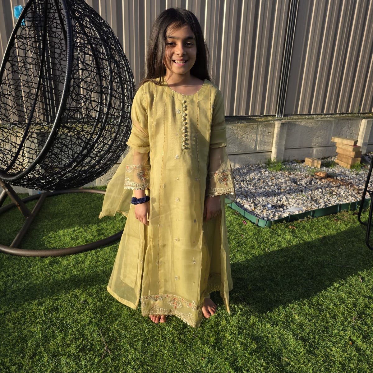 Twirl-Ready Kids Anarkali Gown in Pesta Green – Chiffon