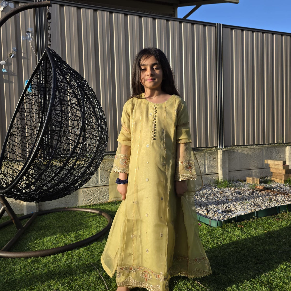 Twirl-Ready Kids Anarkali Gown in Pesta Green – Chiffon