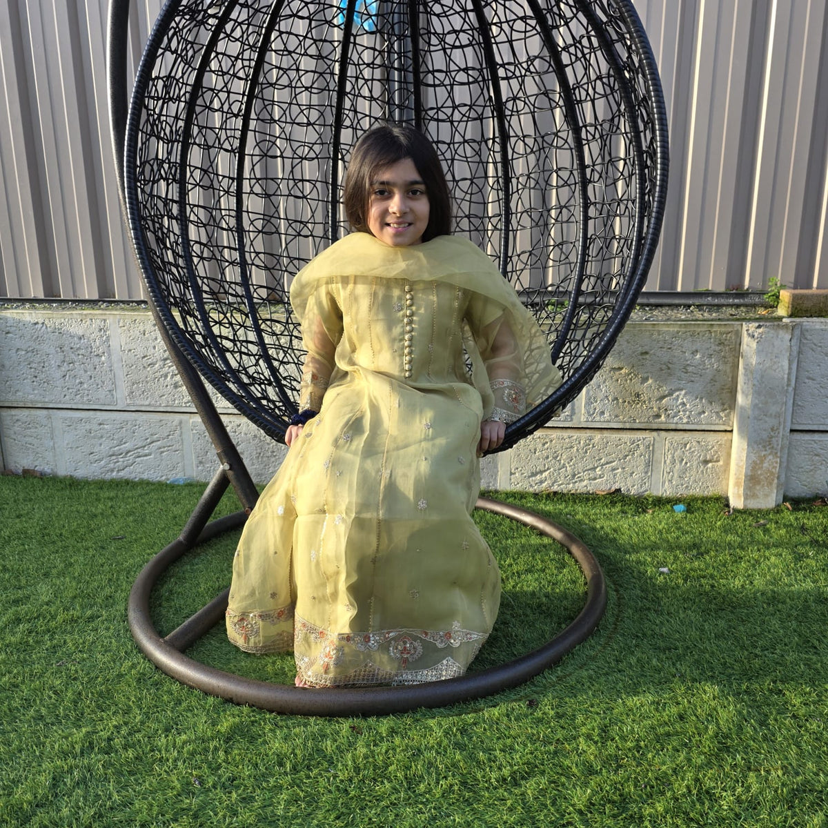 Twirl-Ready Kids Anarkali Gown in Pesta Green – Chiffon