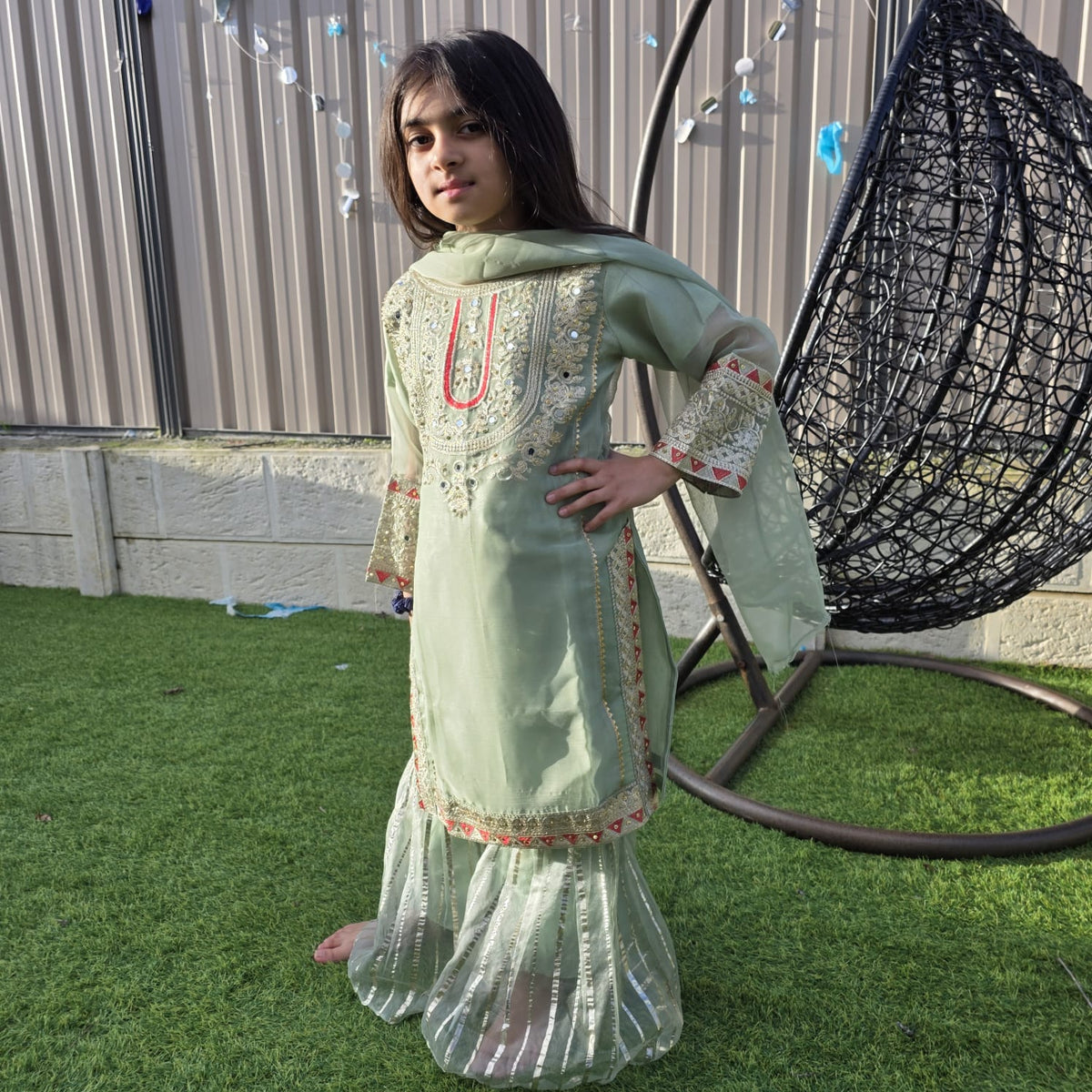 Mint Green Chiffon Kids Sharara Suit – Pishta Elegance