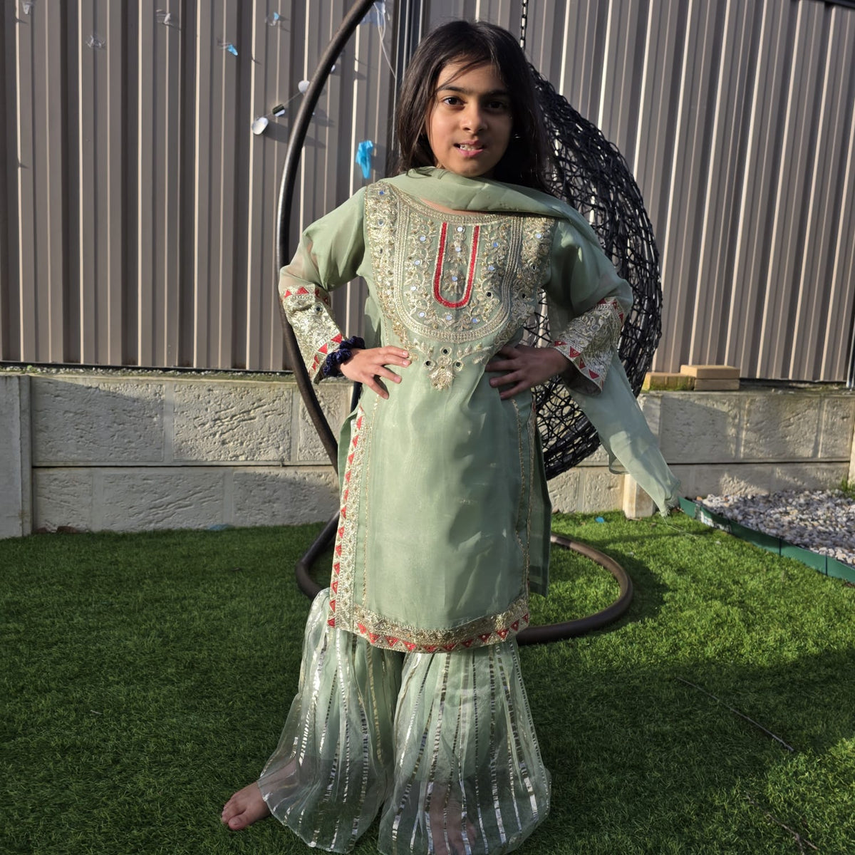 Mint Green Chiffon Kids Sharara Suit – Pishta Elegance