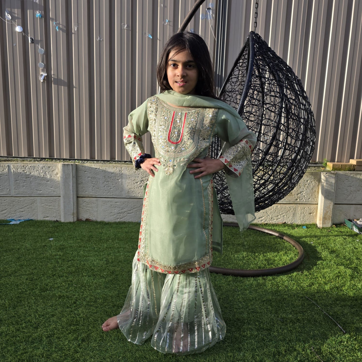 Mint Green Chiffon Kids Sharara Suit – Pishta Elegance