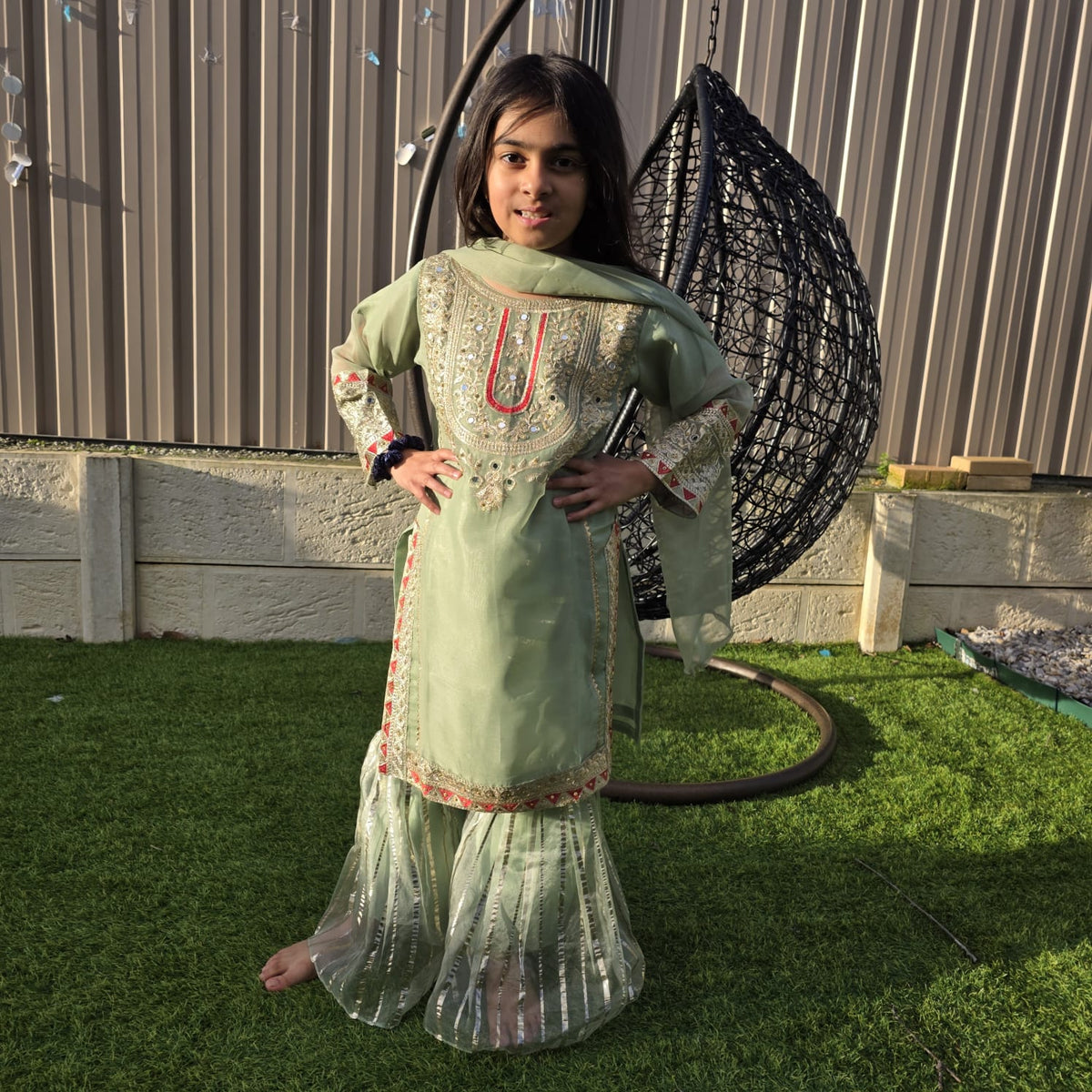 Mint Green Chiffon Kids Sharara Suit – Pishta Elegance