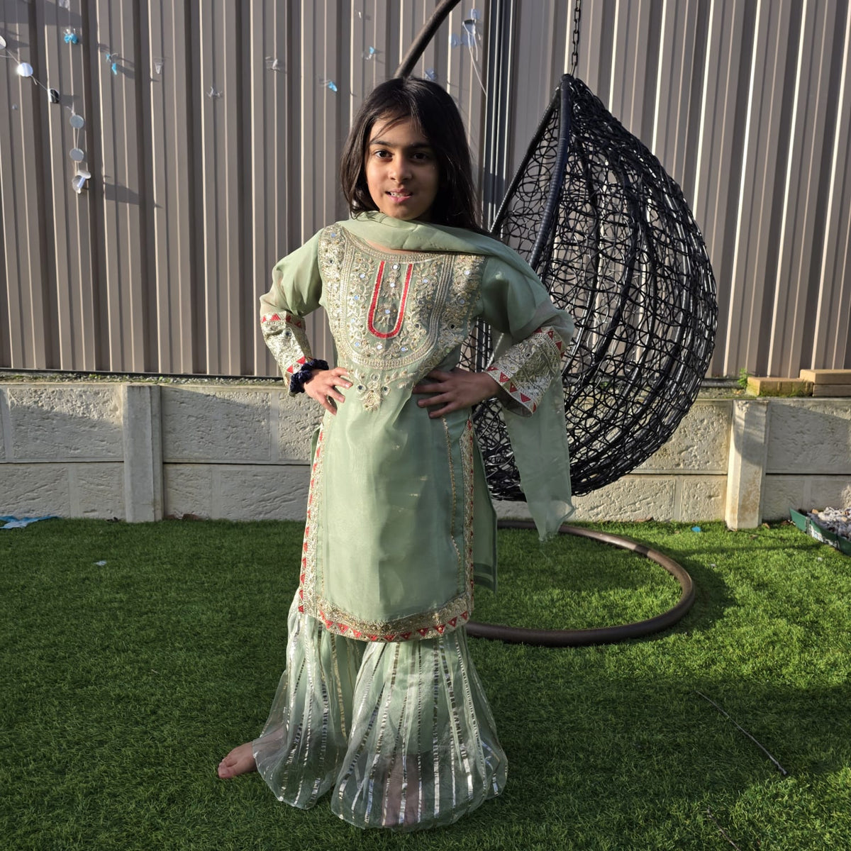 Mint Green Chiffon Kids Sharara Suit – Pishta Elegance