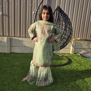 Mint Green Chiffon Kids Sharara Suit – Pishta Elegance 8