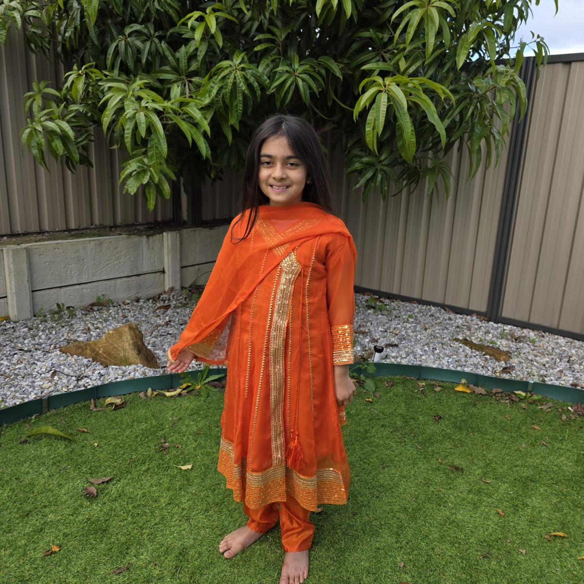 Orange Chiffon Kids Anarkali Dress – Angrakha Style