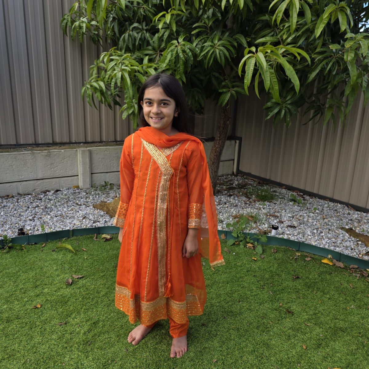 Orange Chiffon Kids Anarkali Dress – Angrakha Style