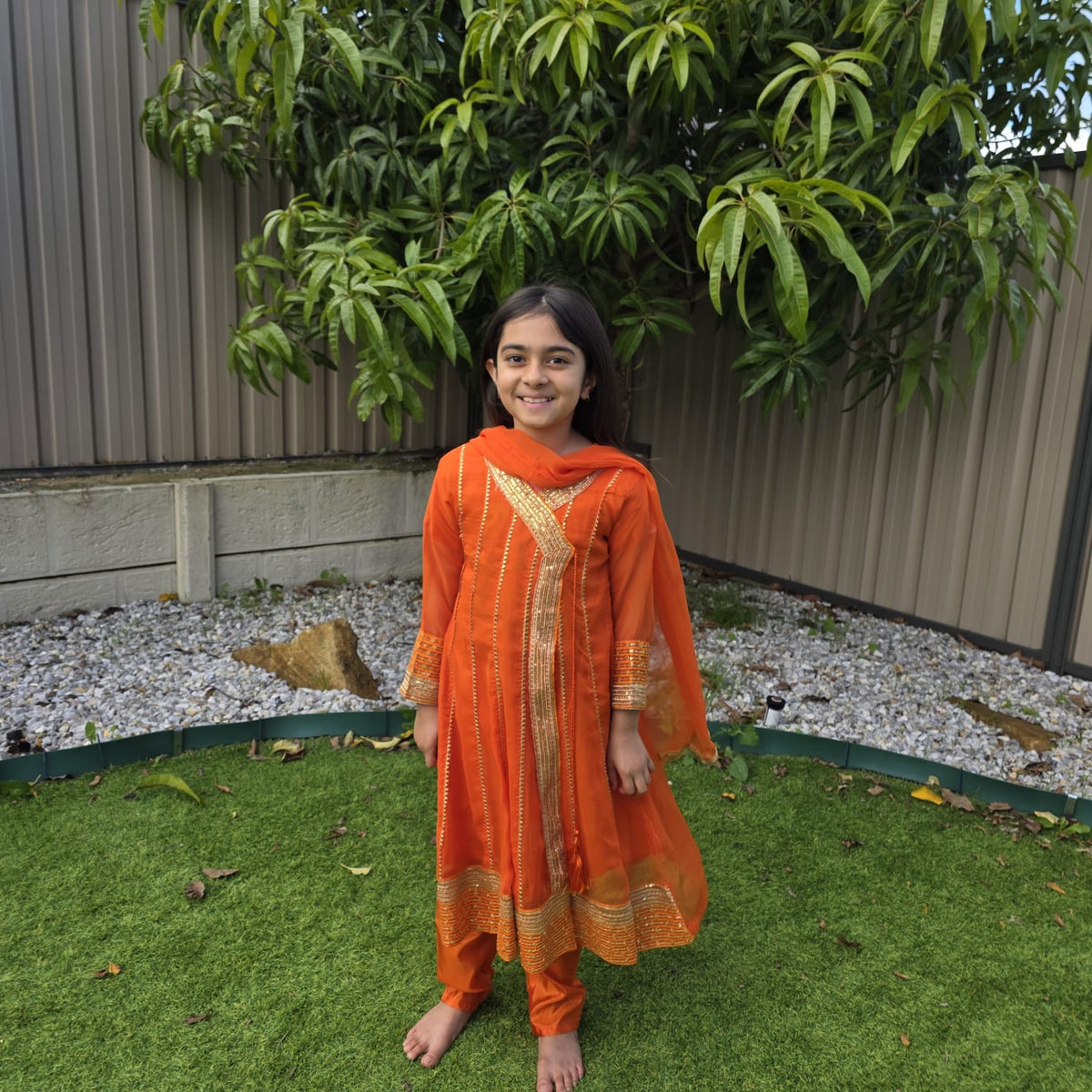 Orange Chiffon Kids Anarkali Dress – Angrakha Style