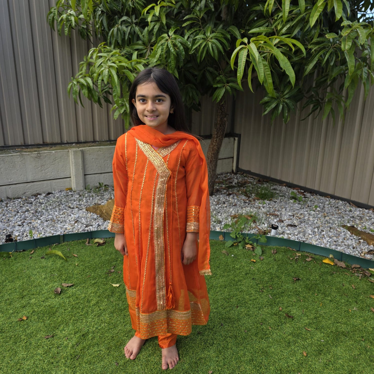 Orange Chiffon Kids Anarkali Dress – Angrakha Style