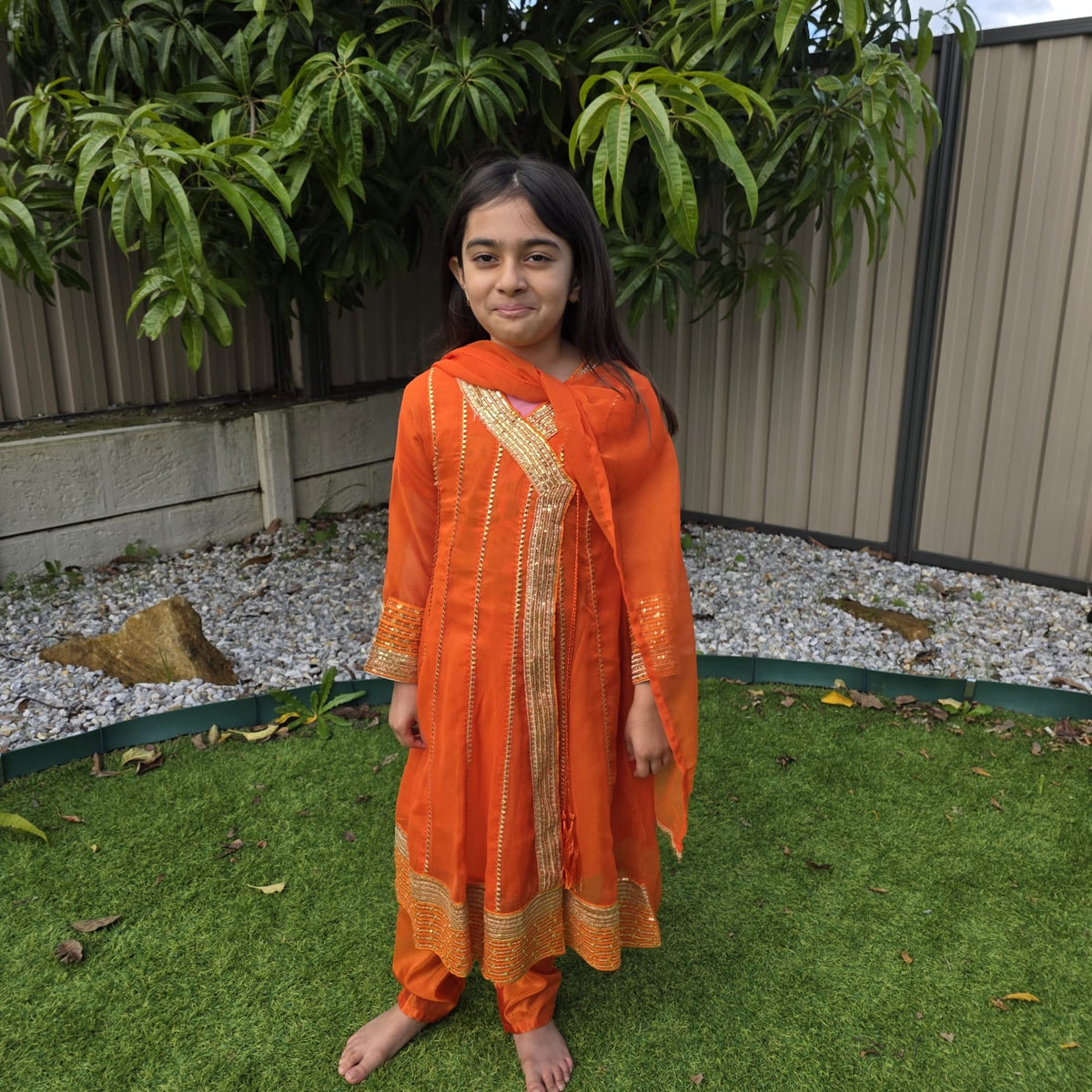 Orange Chiffon Kids Anarkali Dress – Angrakha Style