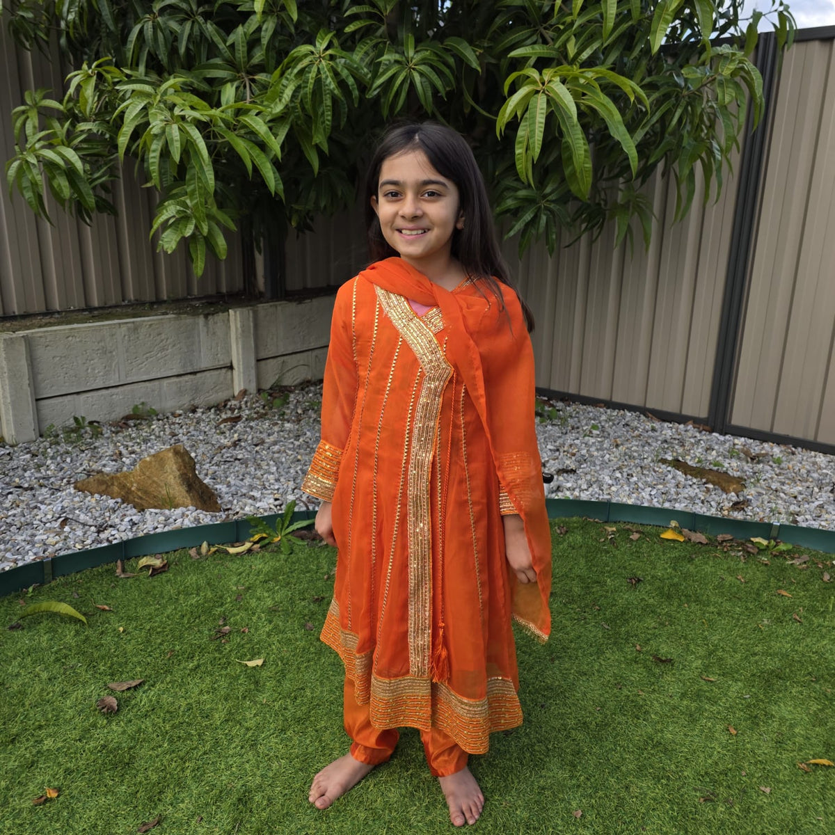 Orange Chiffon Kids Anarkali Dress – Angrakha Style