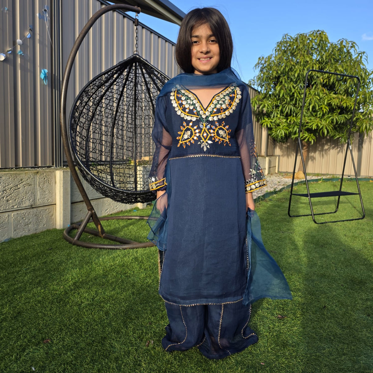 Teal Blue Chiffon Kids Sharara Suit – Festive Flair