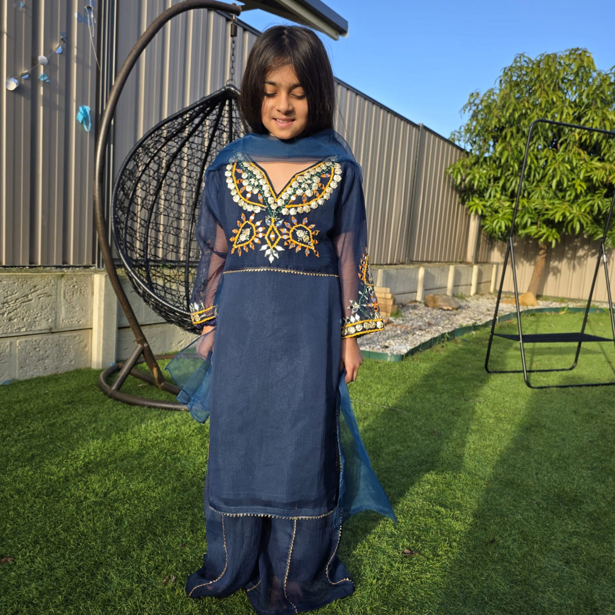 Teal Blue Chiffon Kids Sharara Suit – Festive Flair