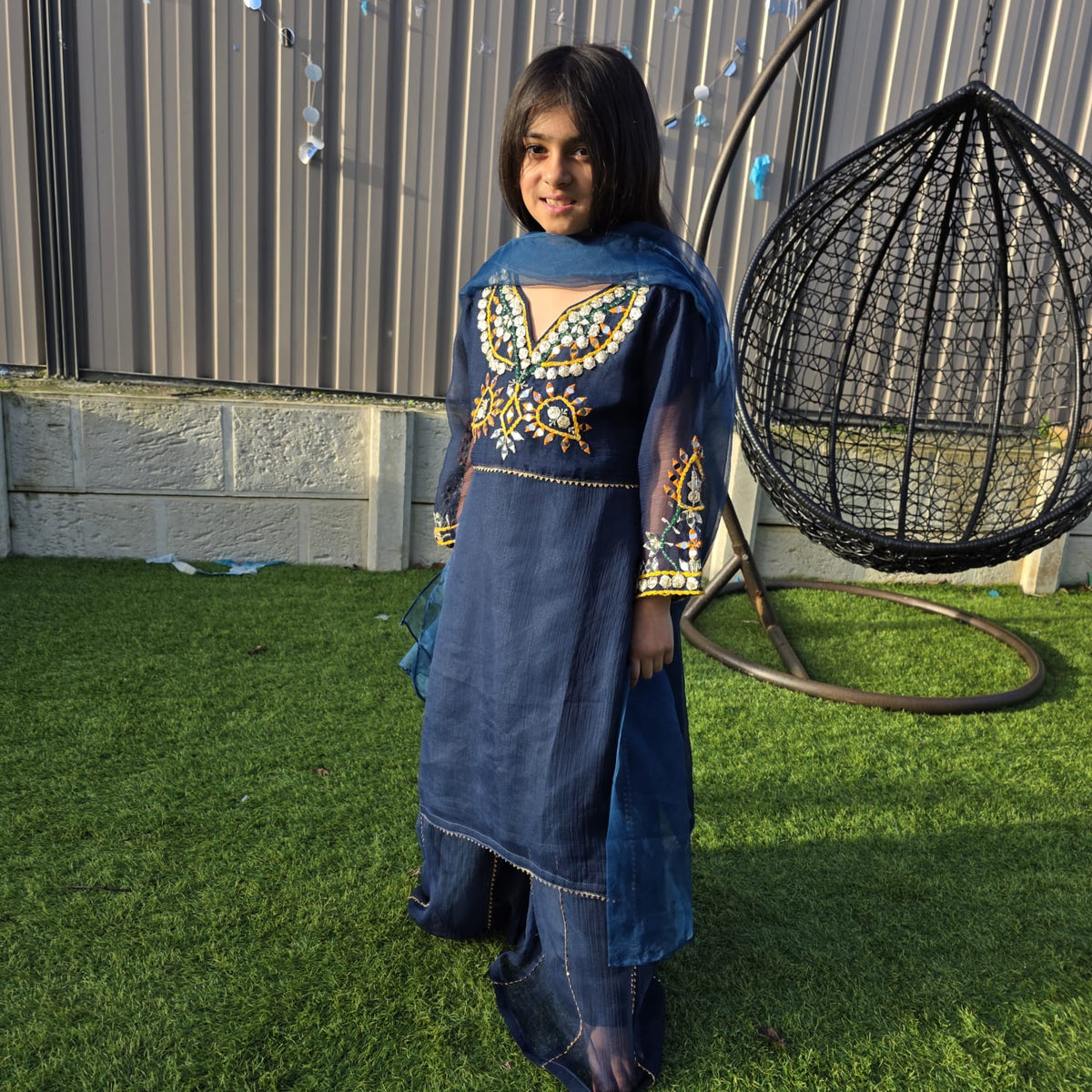 Teal Blue Chiffon Kids Sharara Suit – Festive Flair
