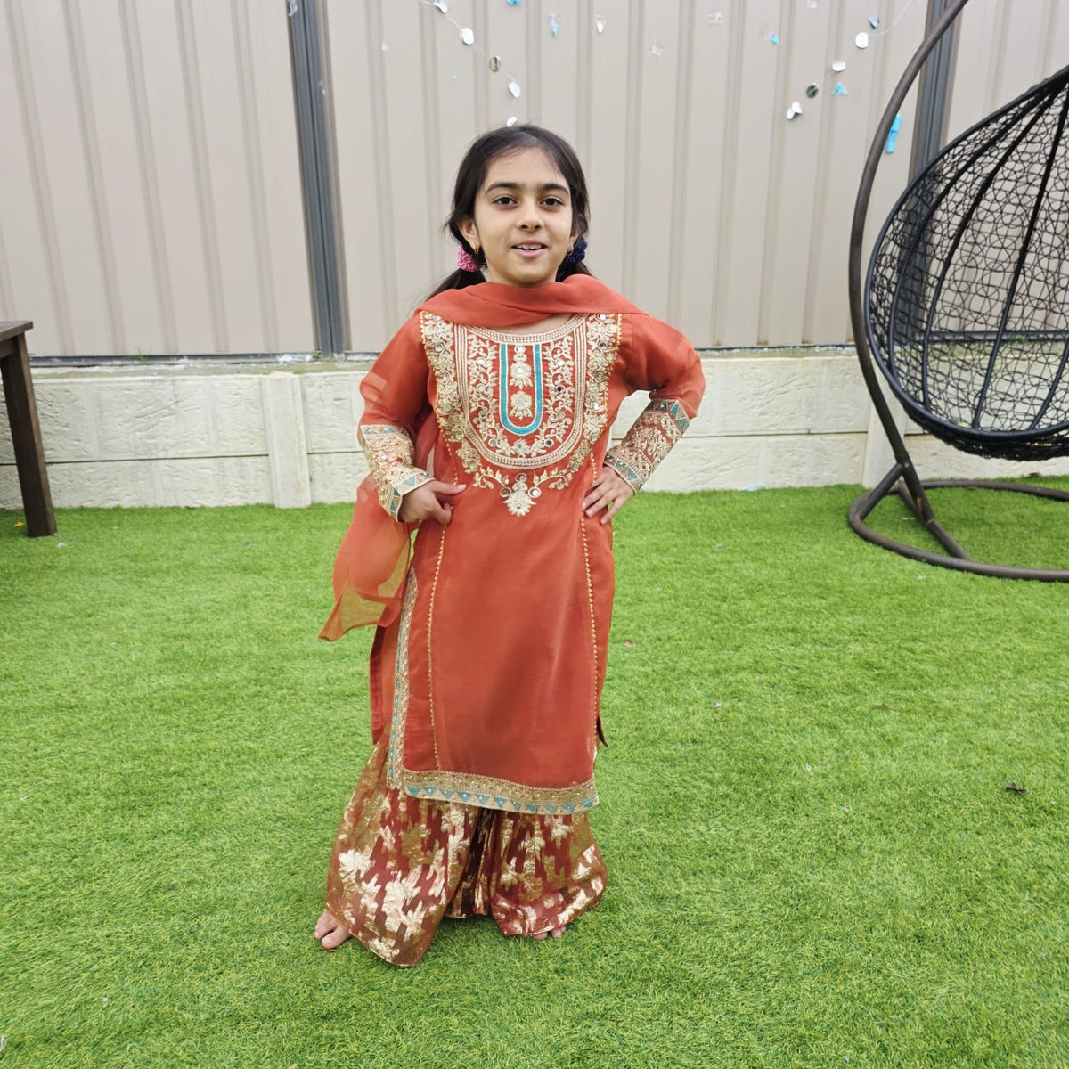 Brick Chiffon Kids Sharara – Elegant Ethnic Wear