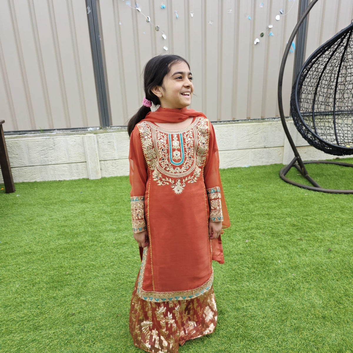 Brick Chiffon Kids Sharara – Elegant Ethnic Wear