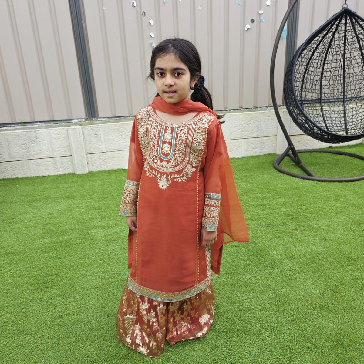 Brick Chiffon Kids Sharara – Elegant Ethnic Wear