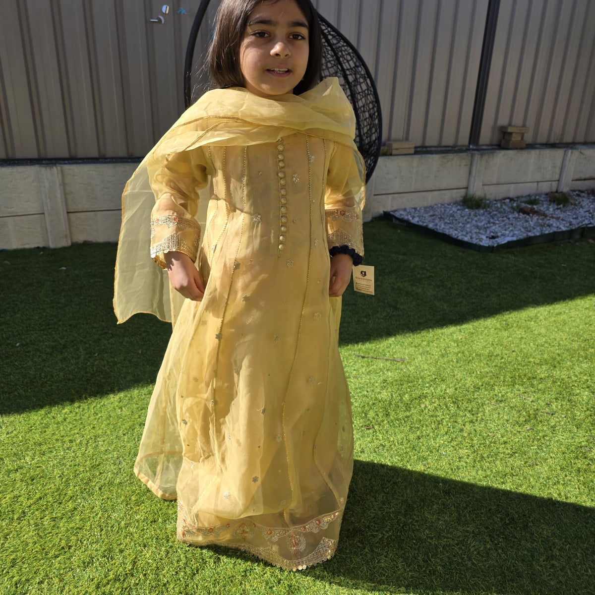 Beige Organza Kids Anarkali Dress – Elegant Ethnic Wear