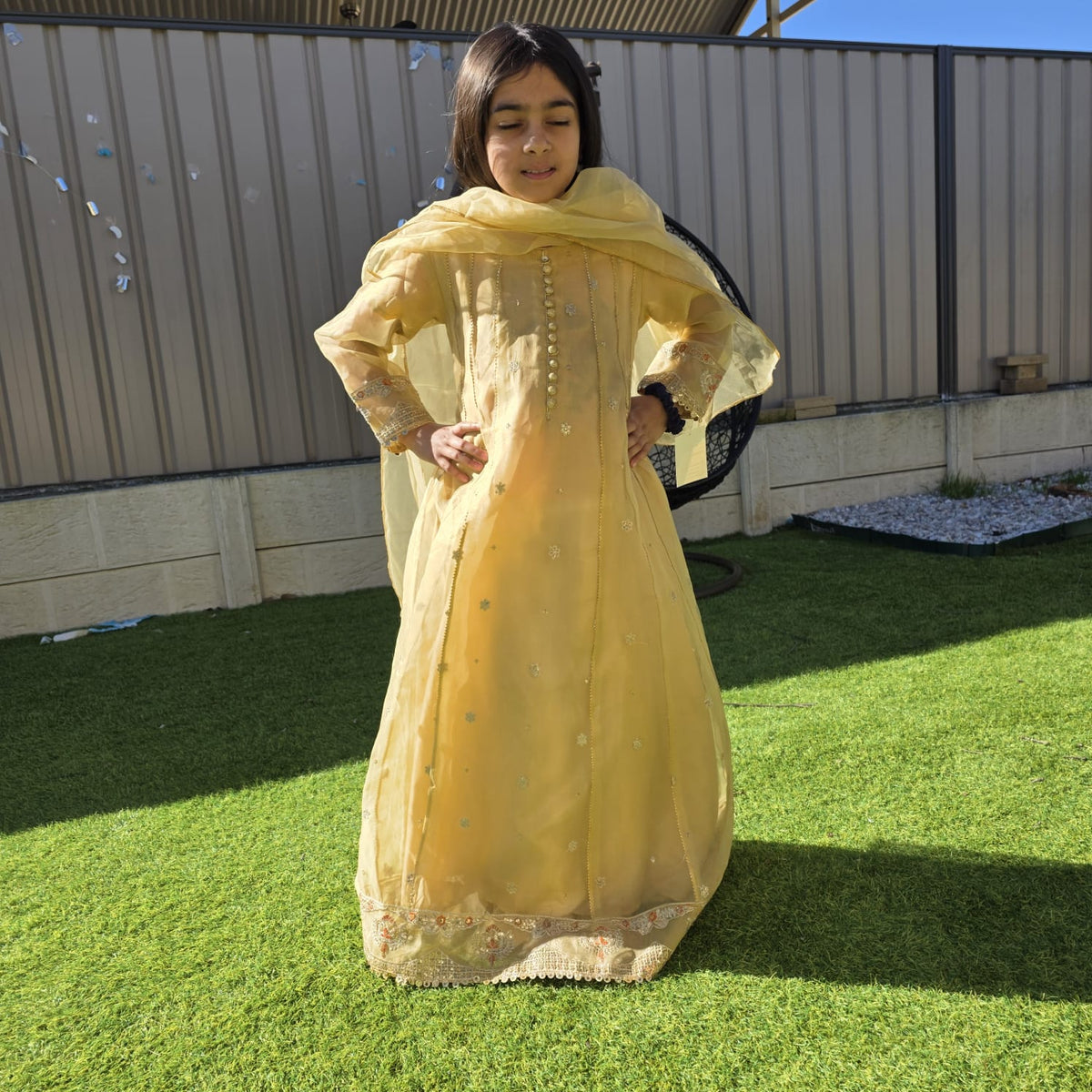 Beige Organza Kids Anarkali Dress – Elegant Ethnic Wear